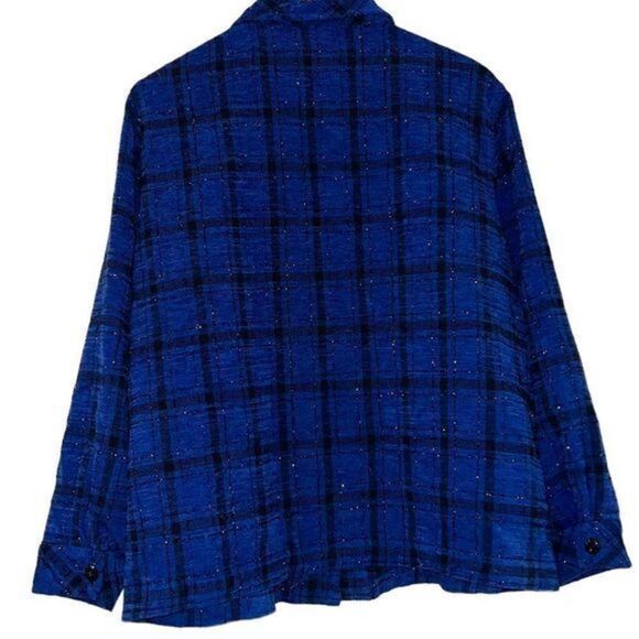 Allison Daley blue and black plaid shimmer flannel shacket - Picture 2 of 8